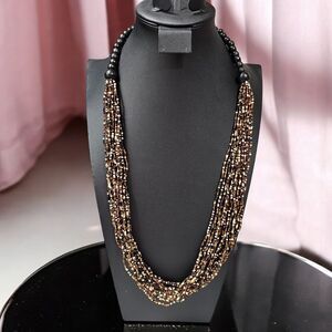 Multi Strand Necklace Seed Bead Wood Boho Ethnic Tribal 1970s 1980s Vintage Long